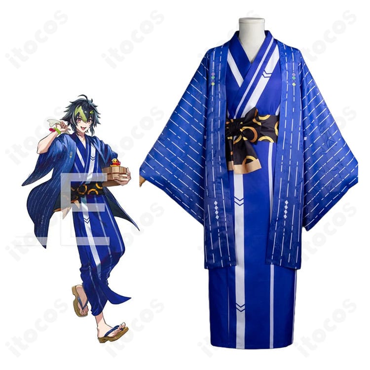にじさんじ 伊波ライの極楽湯第二弾コラボ和装のキャラクター画像と商品衣装の比較