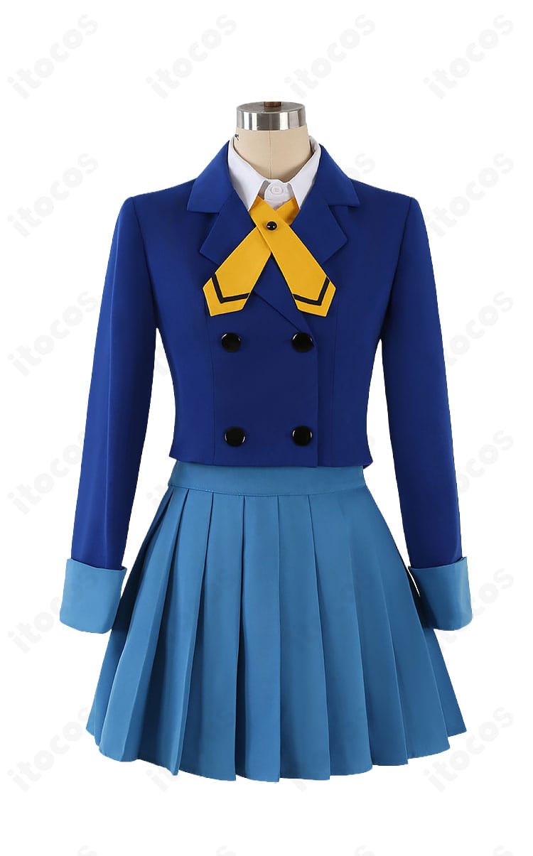 龍咲海の制服コスプレ衣装の正面、青いジャケットとプリーツスカート