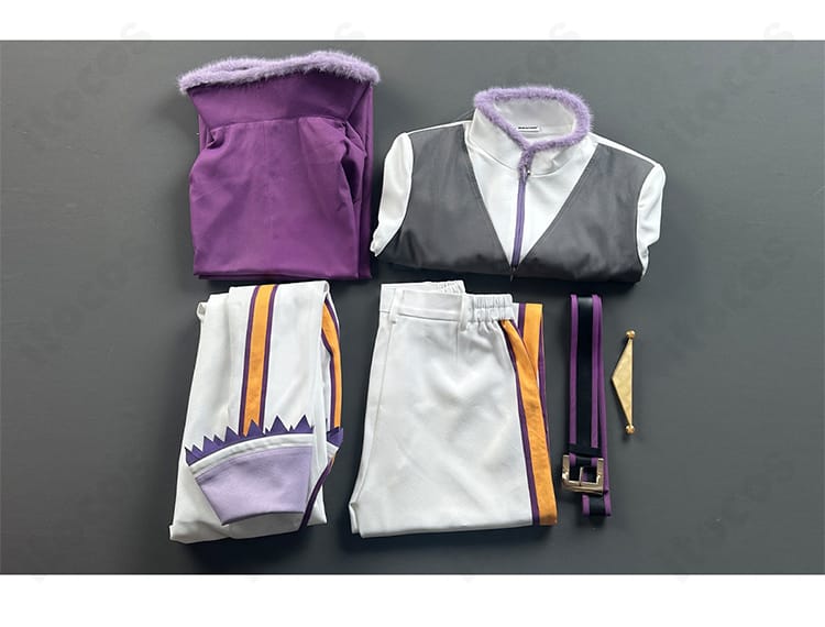 ナツキ・スバル騎士叙勲式衣装のマント、トップス、ジャケット、パンツ、ベルト、襟飾りのセット内容