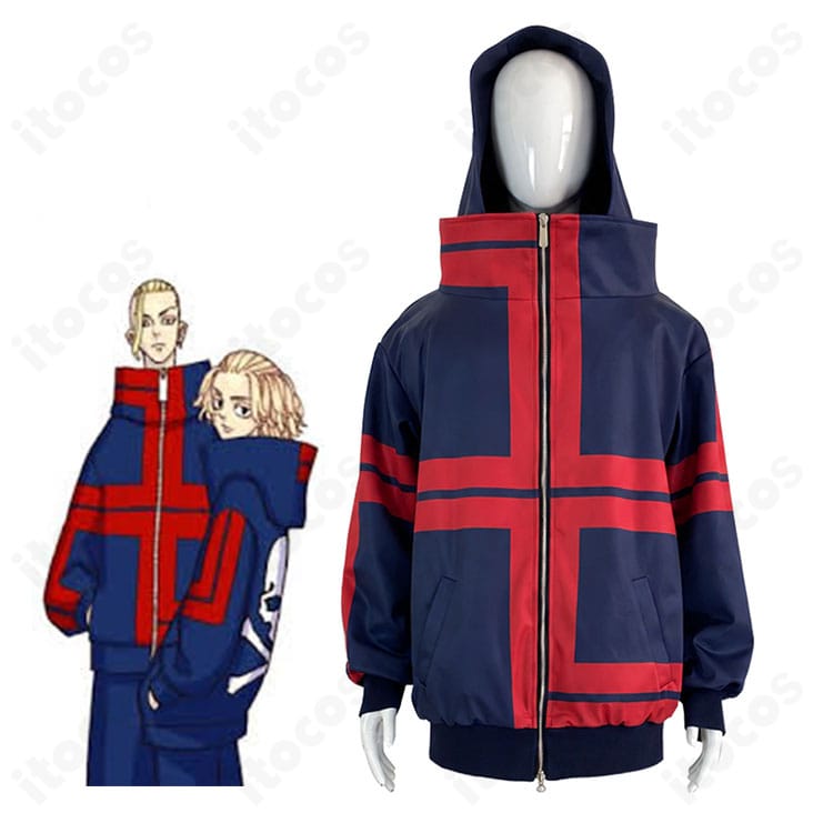 東京卍リベンジャーズのキャラクター画像と東京卍會イメージのフード付きジャケットの商品画像