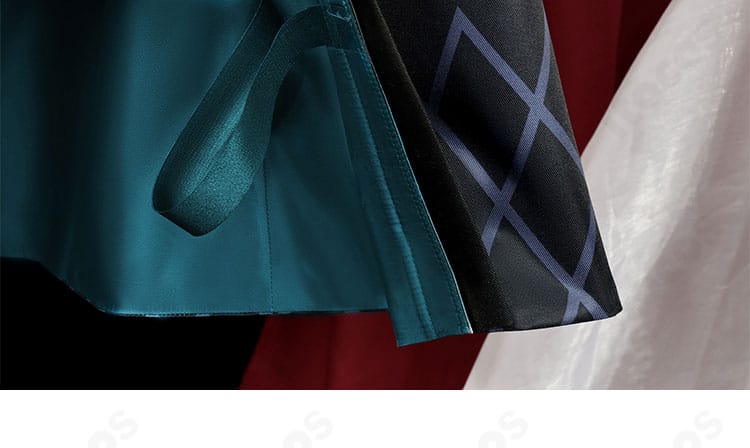 アークナイツ シー コスプレ衣装のスカートディテール。フリル配置と縁取りの縫製、レイヤー感を表現。