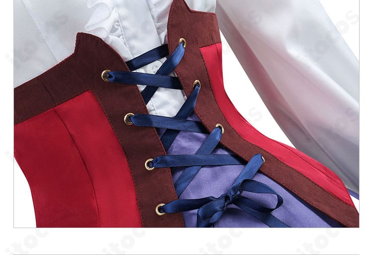 コルセットベルトのステッチと金具ディテール。ウエストラインを引き締める要パーツ