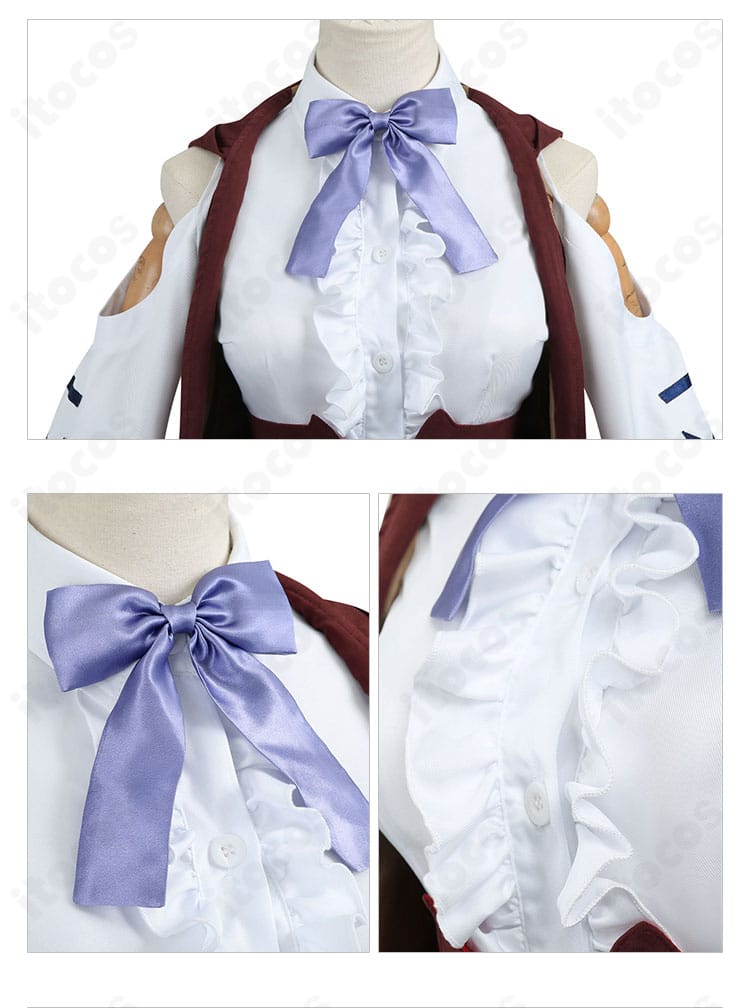 襟元の蝶リボン装飾アップ。色味と形状を忠実に再現し首元を華やかに演出