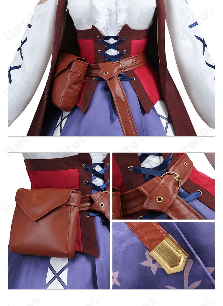 ウエストポーチ装飾のクローズアップ。腰位置のアクセントとして存在感を発揮