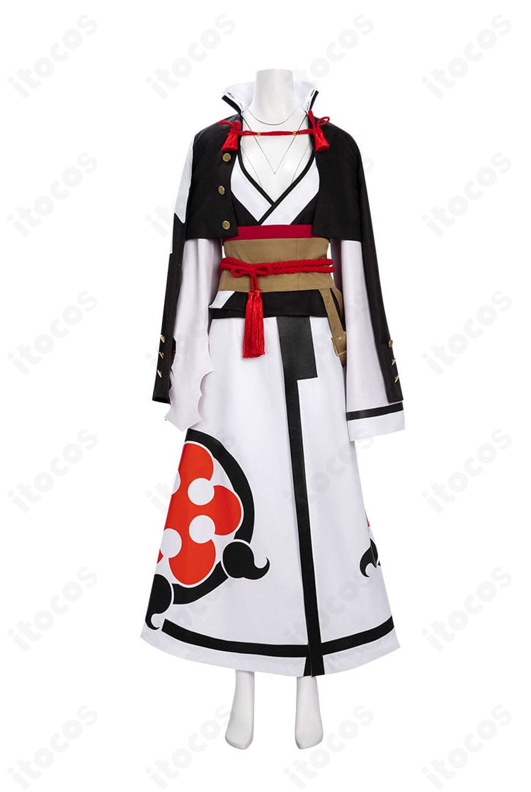 正面アップ。復讐の女剣士・梅喧の雰囲気を、和風×セクシーな襟元とコルセットで演出したカット。