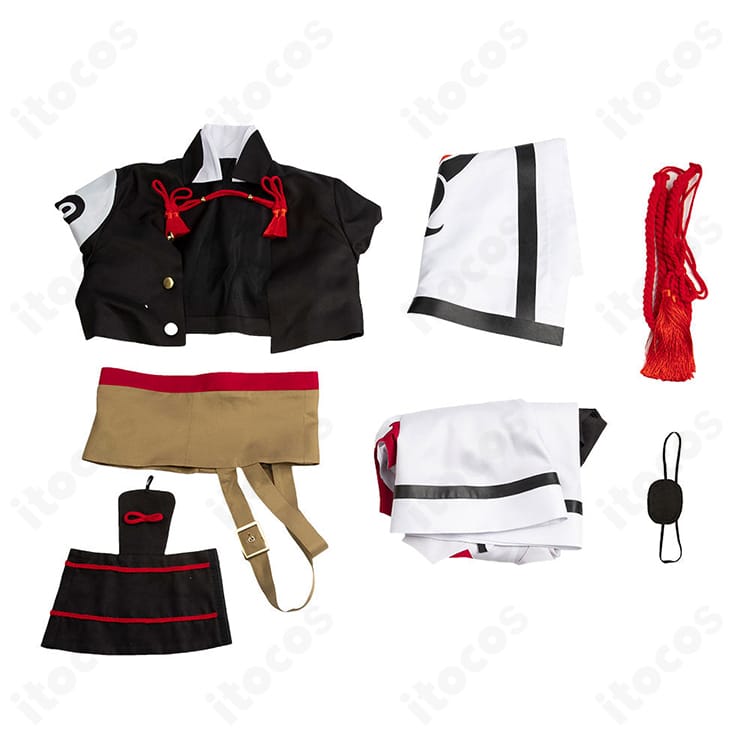 セット内容一覧：コート、トップス、コルセットベルト、紐飾り、手首飾り、眼帯。