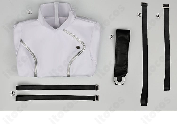 C.C.拘束衣コスプレのパーツレイアウト。各パーツの外観と質感を一覧で確認できる画像