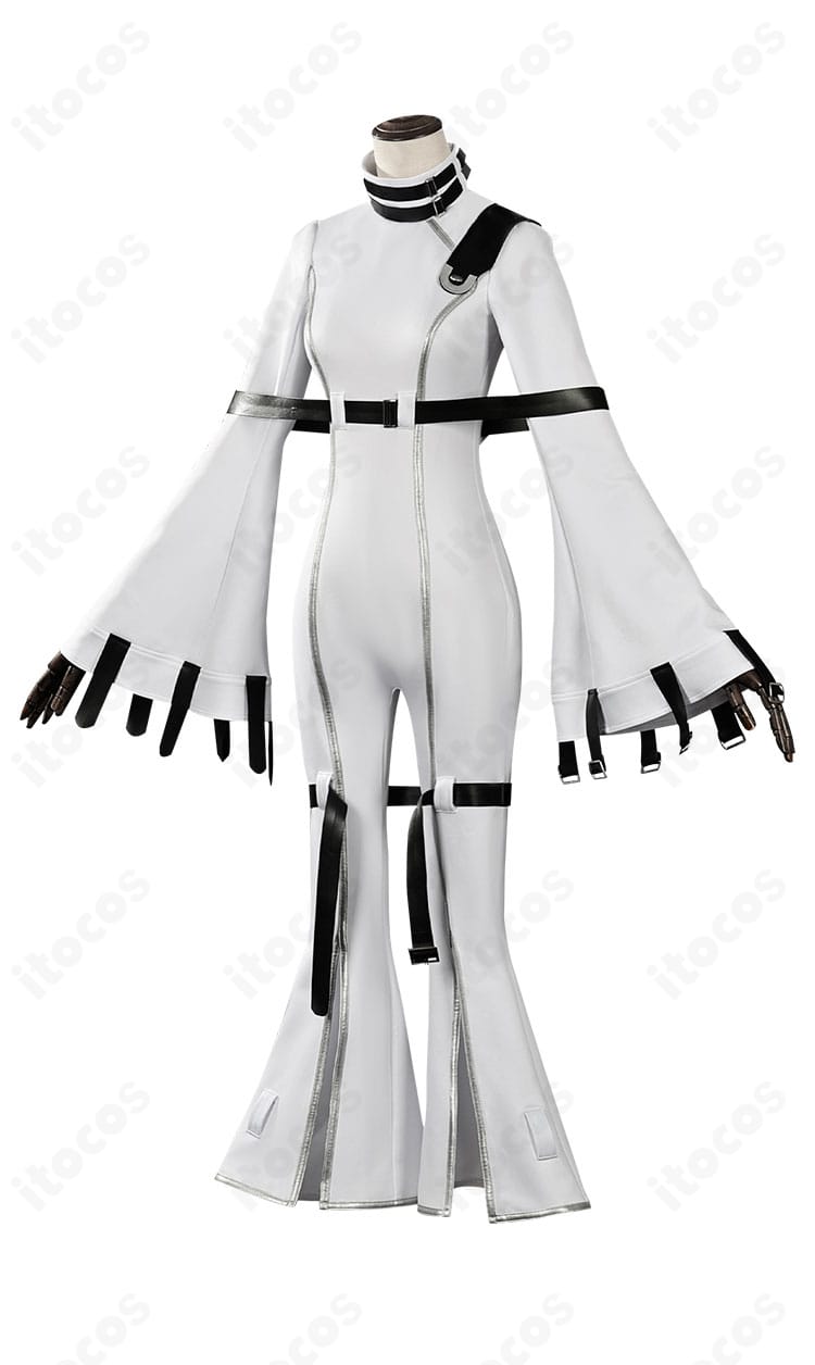 C.C.拘束衣の右側面。立体裁断のラインと肩からウエストへのフィット感を示す写真