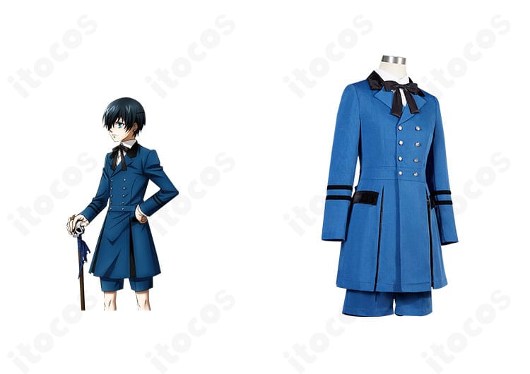 黒執事 シエル・ファントムハイヴのコスプレ衣装 正面全身とキャラ比較画像。再現度を確認できるITOCOS製の参考写真