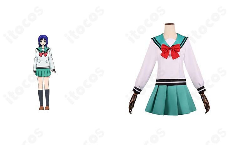 斉木楠雄のΨ難 照橋心美 制服コスプレの正面カットと原作比較。襟元リボンやトリムの再現度を確認できる画像。