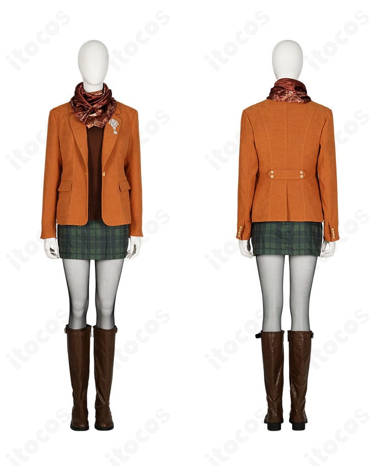 アシュリー・グラハム コスプレ衣装のフロント＆バックビュー。コートの丈感とスカートのシルエットを360度で確認できます。