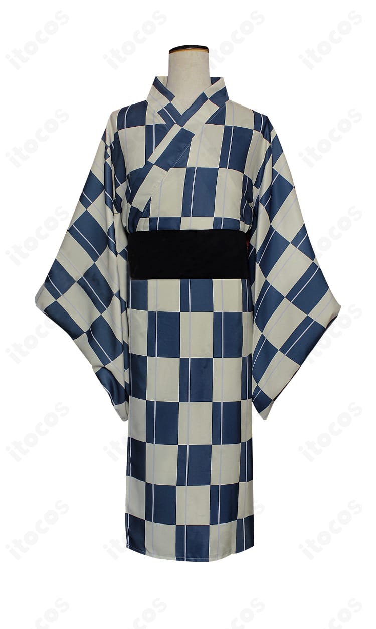 ハイキュー!! 影山飛雄 夏祭り浴衣コスプレ 正面フルショット。烏野高校をイメージした落ち着いた色味、S〜XL・オーダーメイド対応を示す商品写真。