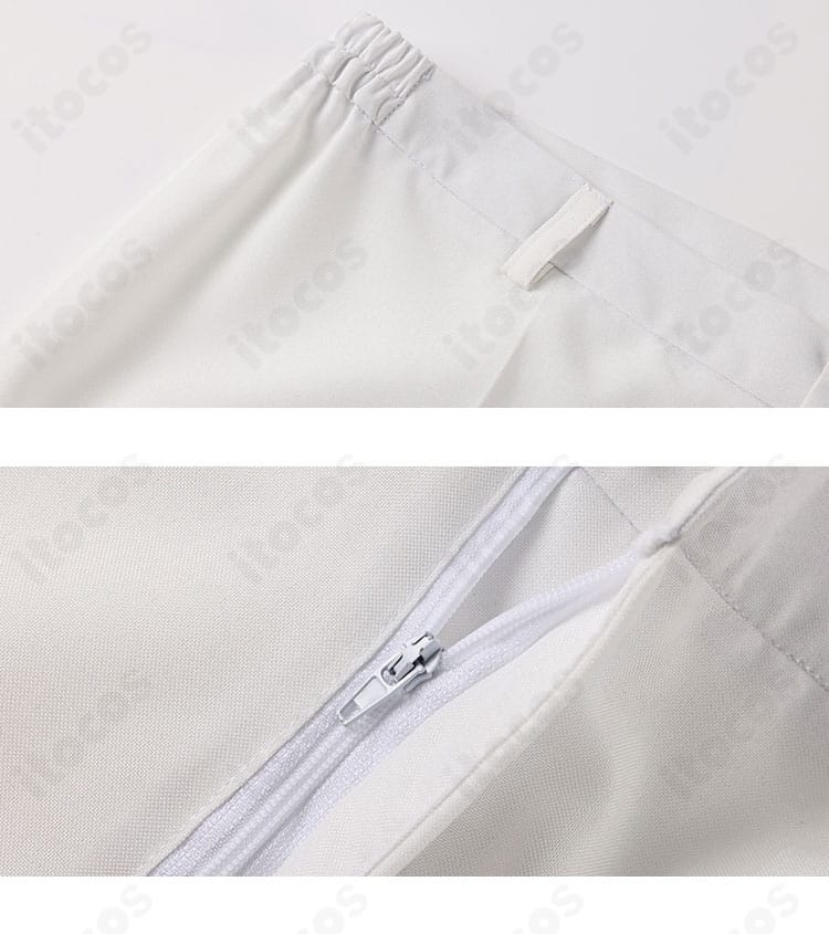 ウエスト装飾の拡大。快適なフィット感と調整部の仕立てが見えるディテール。