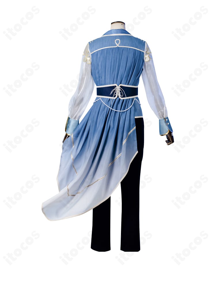 乱凪砂 シークレットスカイ衣装 背面全景。背中の切り替えと裾のライン装飾を明瞭に表示