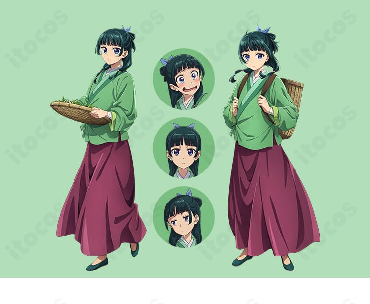 薬屋のひとりごと 猫猫 後宮下女服コスプレ衣装の正面とアニメ比較。色味と前合わせの再現ポイントが一目で分かる構図。