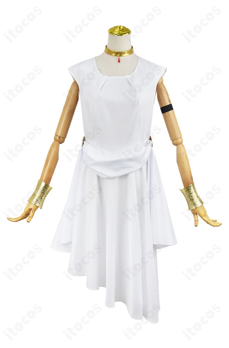 葬送のフリーレン フランメ衣装の正面全体写真。薄手で通気性の良い生地とハリのあるラインがイベントでも快適な着用感を提供します。