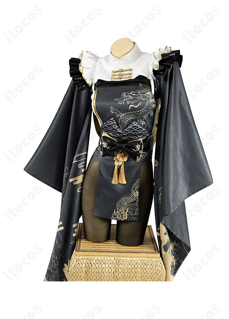 勝利の女神:NIKKE ブラン『ビューティフルデイズ』コスプレ衣装の正面全体像。配色とシルエット、コルセットの位置関係が分かるカット。