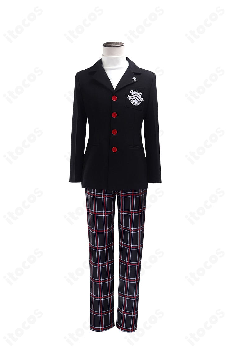 ペルソナ5 雨宮蓮（ジョーカー）通常版コスプレ衣装の正面全体。ロングコートと胸飾り、インナー、ズボンのセットで高再現。