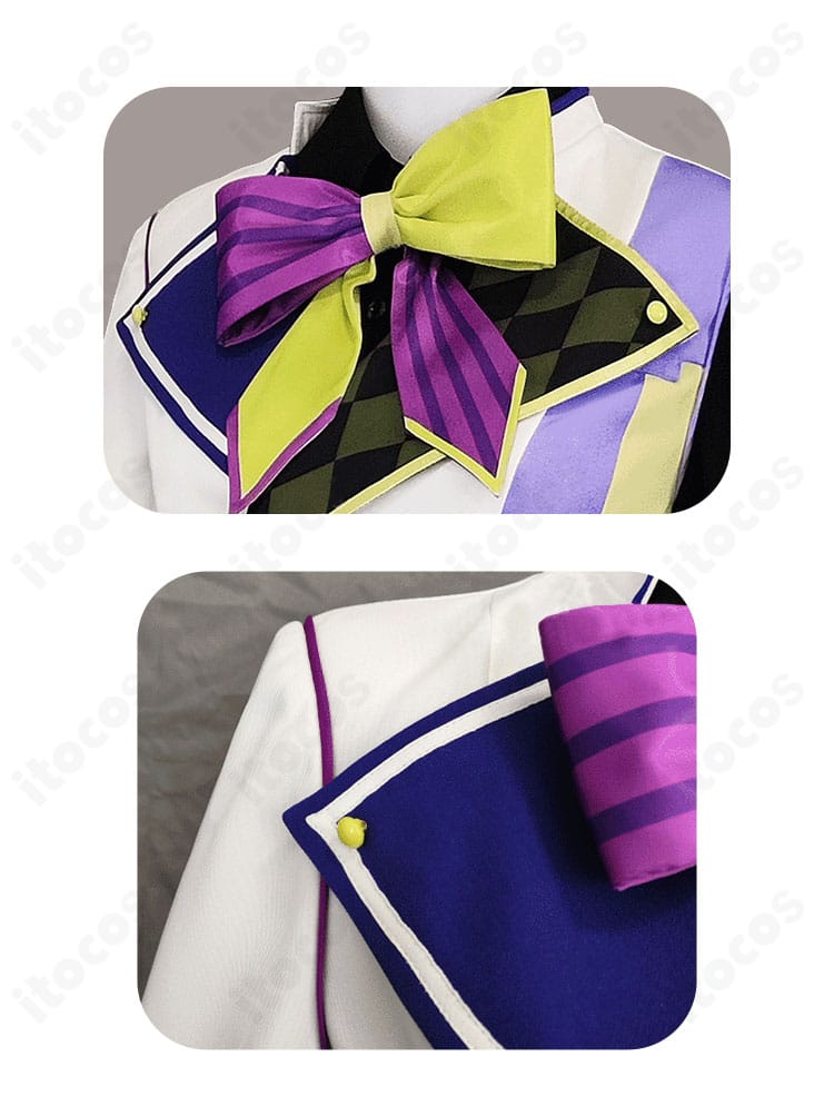 神代類 コスプレ衣装の襟元アップ。蝶結びリボンと装飾の質感、縫製の丁寧さが分かるクローズアップ。