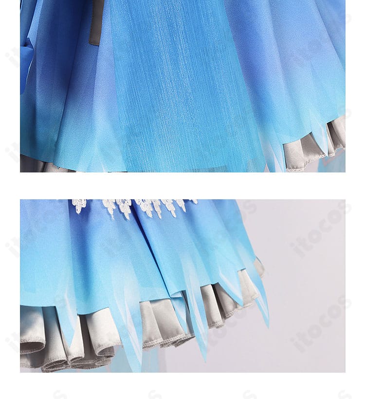 メリル衣装 スカート裾の装飾。縁取りとラインの切替がわかるエレガントな裾デザインのアップ。