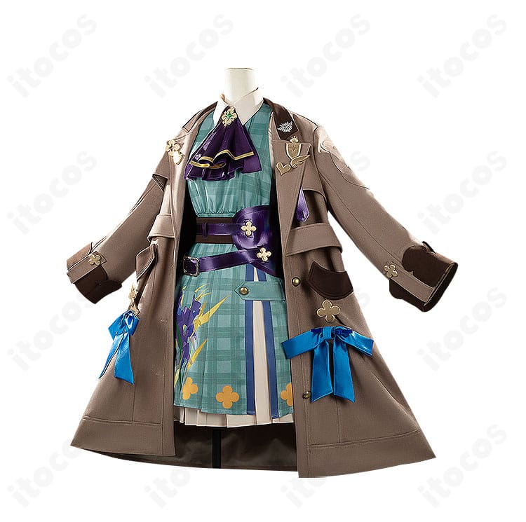 エナー・アールウェット秋服コスプレの側面。コートのラインやスカーフの落ち感などディテールを確認できる画像。