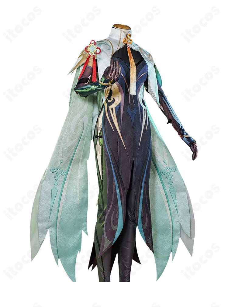 原神 閑雲 コスプレ衣装の側面全体。レイヤーとサイド装飾の見え方を確認