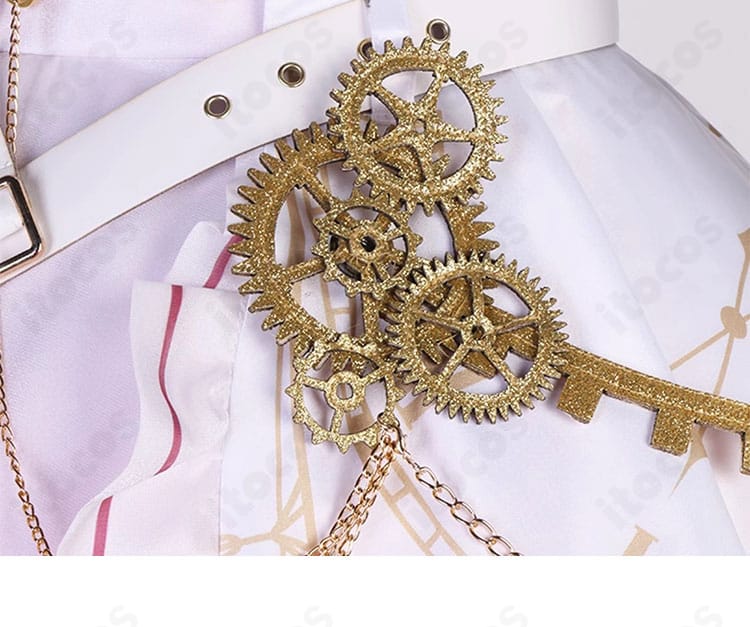 暁山瑞希 コスプレ衣装 腰のギア風装飾のクローズアップ。スチームパンク感を高めるディテール