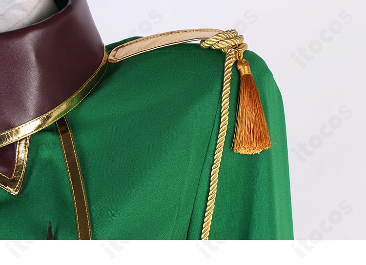 阿良河キウィ レオパルト衣装 左肩の装飾ディテール。縁取りとモチーフの再現度を強調