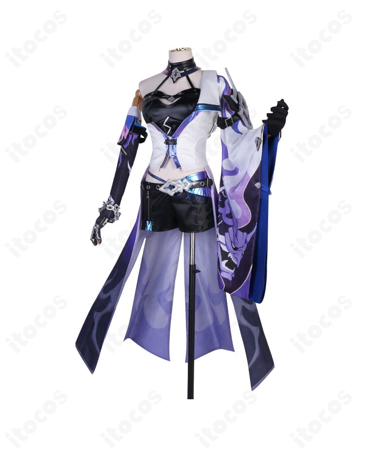 崩壊：スターレイル 黄泉（アケロン） コスプレ衣装の正面全体図。ドレープ感とシルエット、配色バランスを確認できるフルショット。