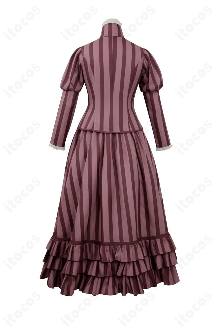 コープスブライドのヴィクトリア衣装 背面全体写真。スカートの落ち感と後ろ姿のラインを分かりやすく収めた画像