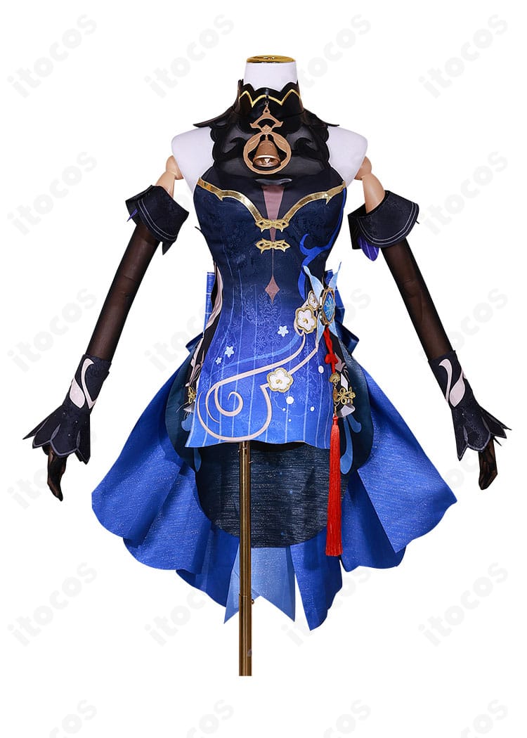 原神 甘雨「玄玉瑶芳」コスプレ衣装の正面フルセット。胸元ベルや赤紐など主要パーツを確認できる写真