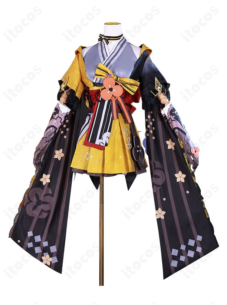 原神・千織のコスプレ衣装 正面。透け感レイヤーと精緻な刺繍でフォンテーヌの意匠を高再現した全体像