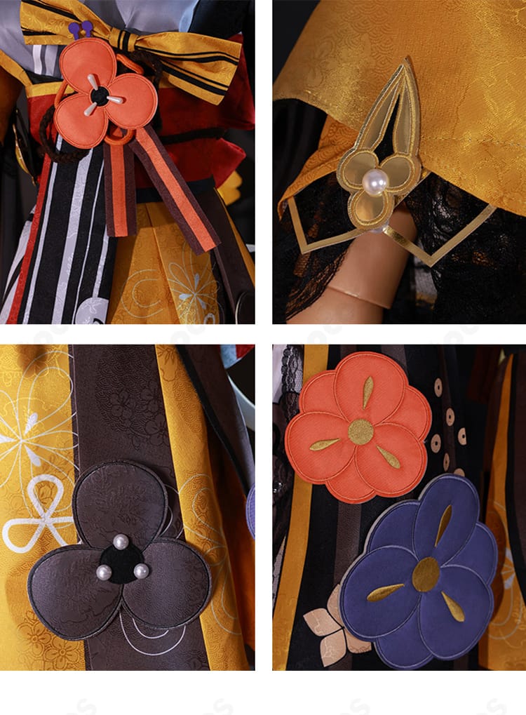 原神・千織のコスプレ衣装 襟元ディテール。衣襟の意匠と繊細な装飾を強調したアップ