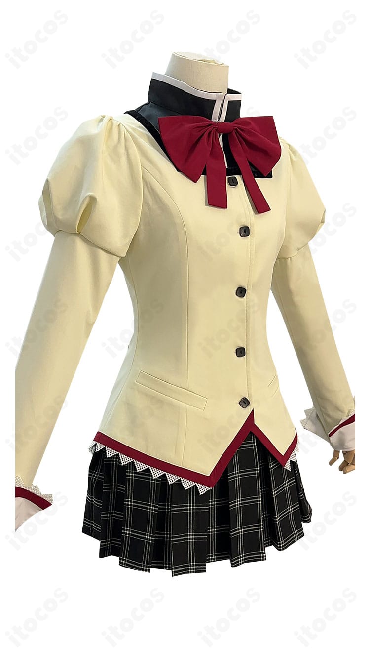 鹿目まどか・暁美ほむらの見滝原中学校制服コスプレ衣装 側面シルエット｜コートとリボンの形状を確認可能