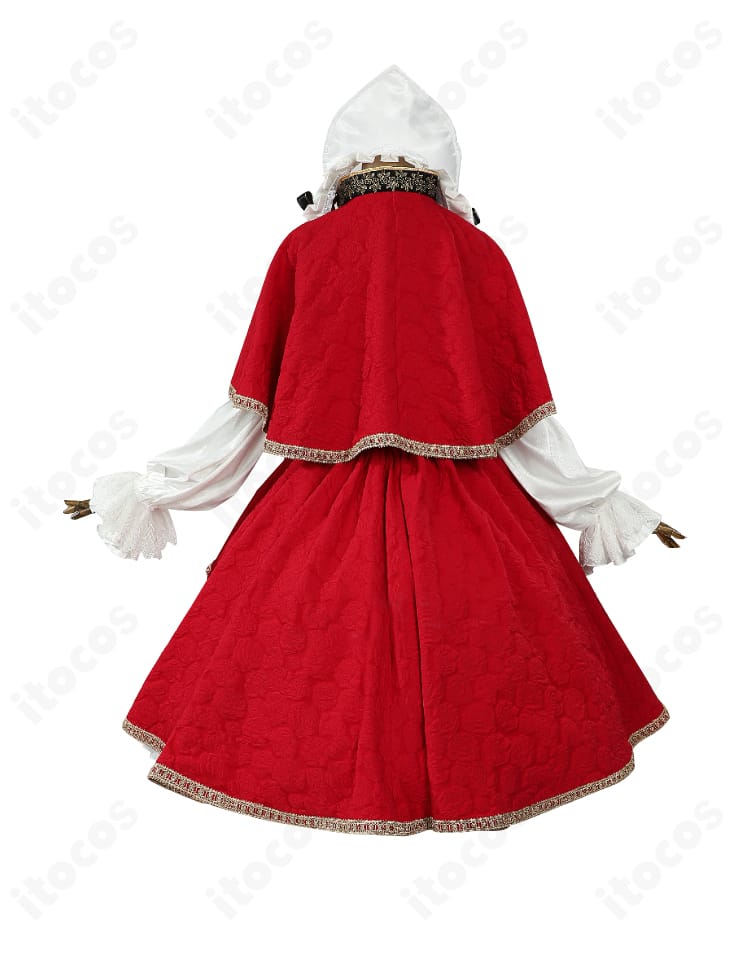 ローゼンメイデン 真紅コスプレ衣装の背面。マントの落ち感と背中の切り替えライン、フリル配置を忠実に再現