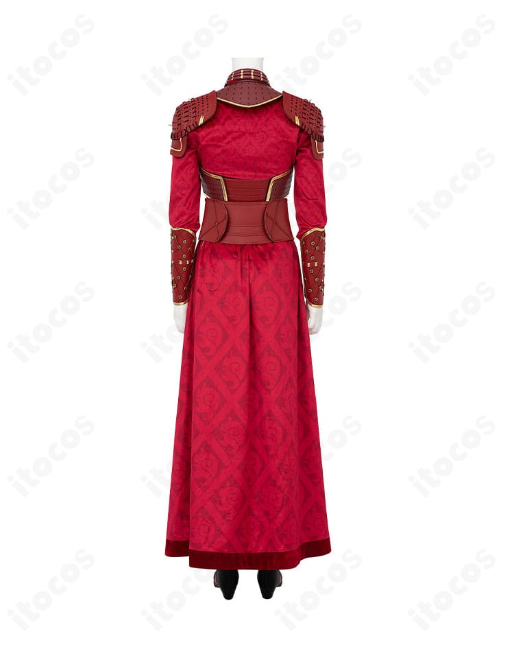 ヘラ コスプレ衣装の背面全景。肩鎧や背面ラインなど造形の再現ポイントを示す画像