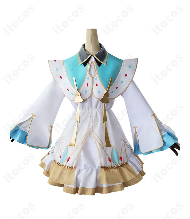 初音ミク クリスマス2023 コスプレ衣装の正面全体。赤×白の高発色サンタ風デザインと装飾の配置がわかるフルショット