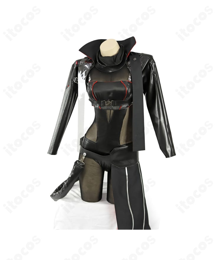 勝利の女神：NIKKE 紅蓮 ブラックシャドウ風コスプレ衣装の正面全身。高再現ディテールとクールなダークトーンが映えるITOCOS製の商品画像。