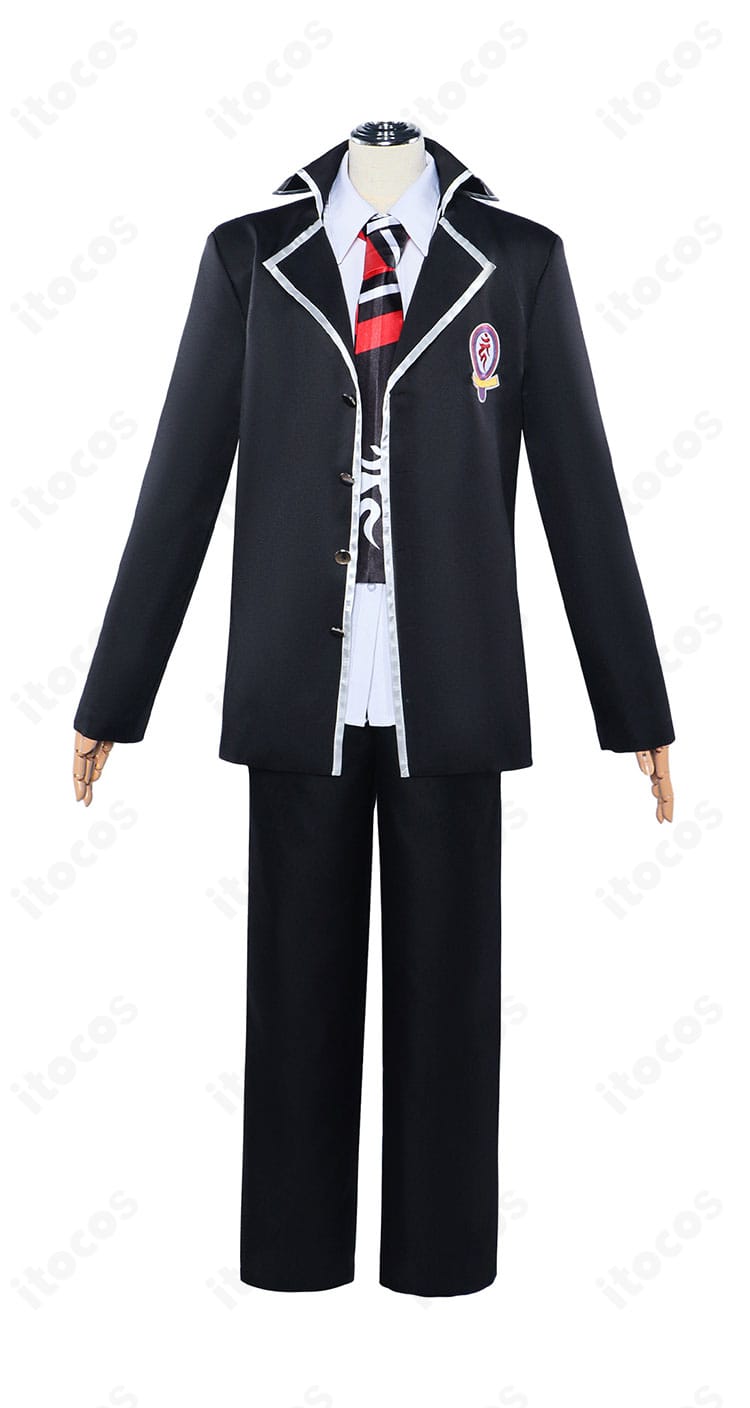 青の祓魔師 奥村燐 祓魔師制服コスプレの正面全身。コートとネクタイを含む高再現セットを確認できる商品画像