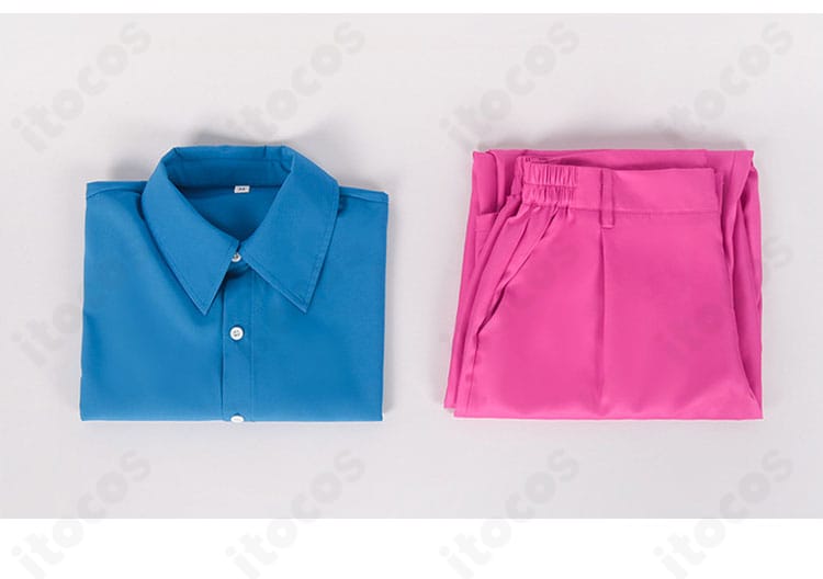 ゾン100 竜崎憲一朗 コスプレ衣装のセット内容一覧。トップスとズボンの2点セット全体が一目で分かる画像。