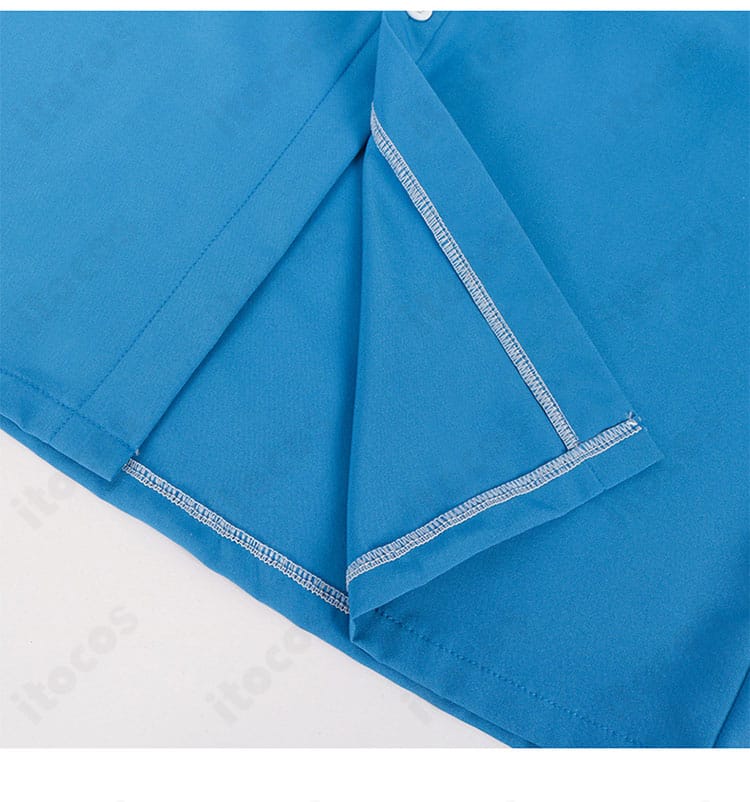 ゾン100 竜崎憲一朗 コスプレ衣装の裾ディテール。直線的で撮影映えするヘムラインと均一なステッチが分かる画像。