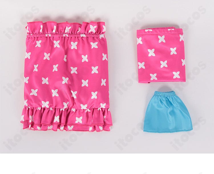 【推しの子】星野ルビー 水着コスプレ衣装のセット内容。トップス・ショーツ・髪飾りの3点を並べた構成画像