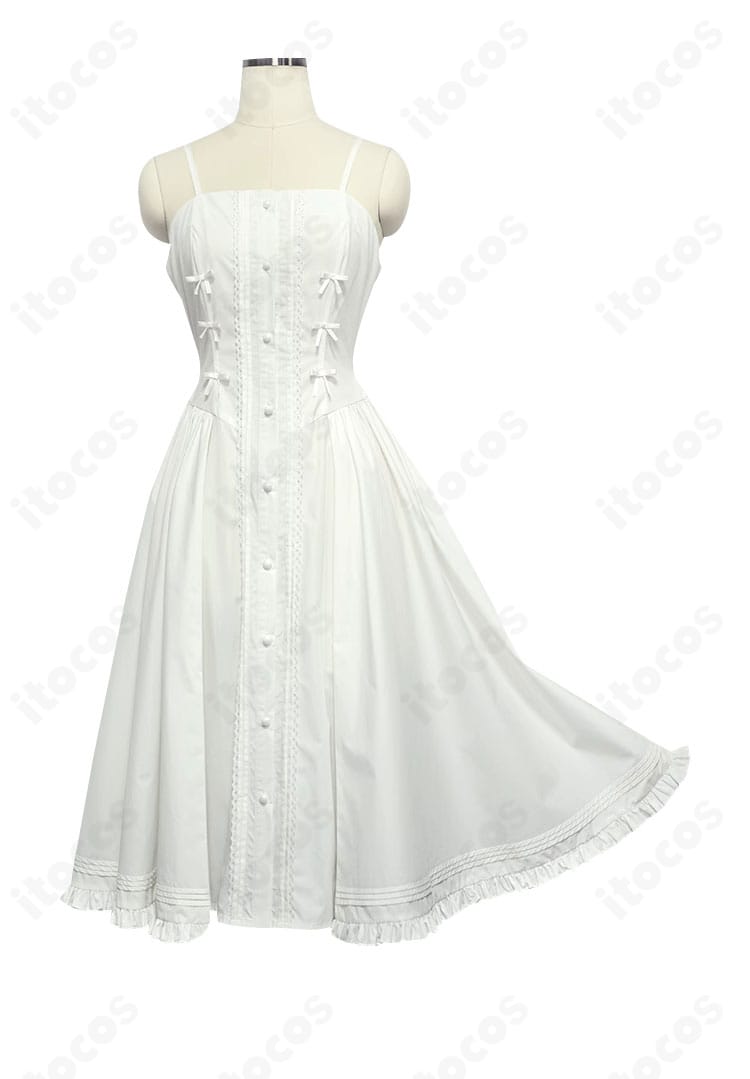 春日野穹の白スカート部分ディテール。適度なギャザーと細かなステッチで柔らかな揺れ感を表現