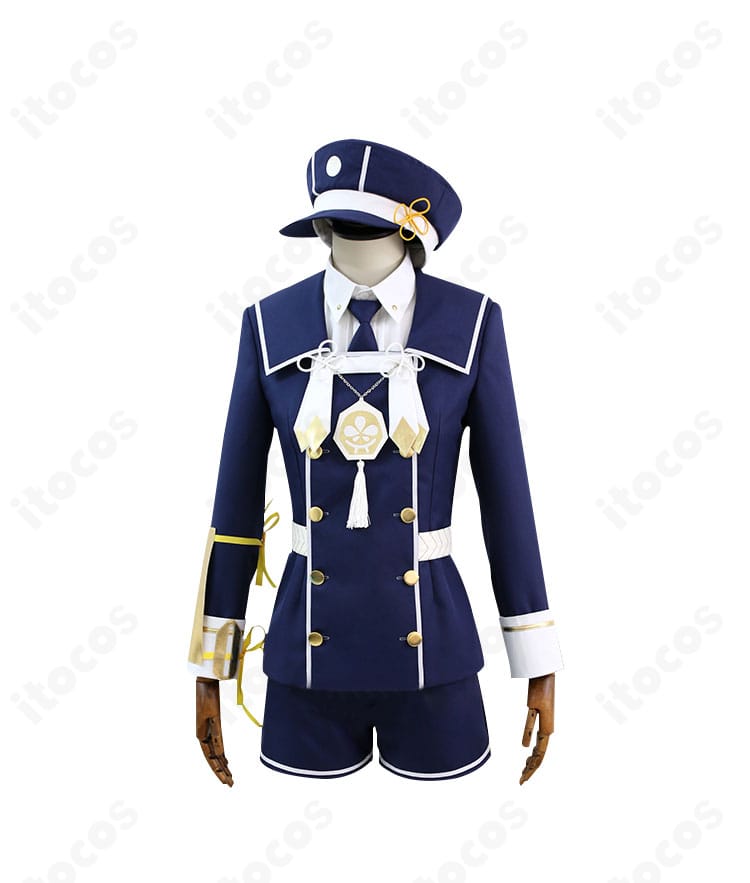 刀剣乱舞-ONLINE- 五虎退のコスプレ衣装 正面全体。コート・シャツ・ショートパンツ・タイ・帽子を揃えた高再現セット