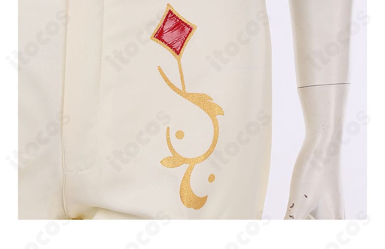 ズボンのレッグデザイン詳細。サイドの装飾ラインと意匠の拡大