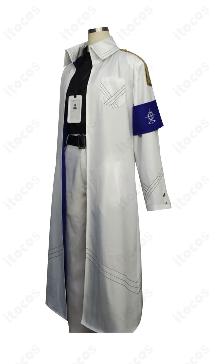 ブルーアーカイブ 先生 公式制服コスプレ 側面。コートのラインとベルト位置、袖口の仕立てなど立体的なシルエットを確認できる画像。