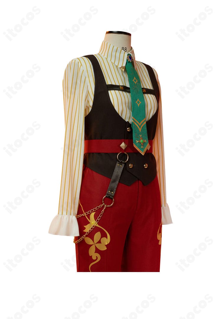 あんさんぶるスターズ！！ Trickstar Xdayコスプレ衣装の装飾クローズアップ。刺繍と金属風パーツの質感が分かるディテール写真。