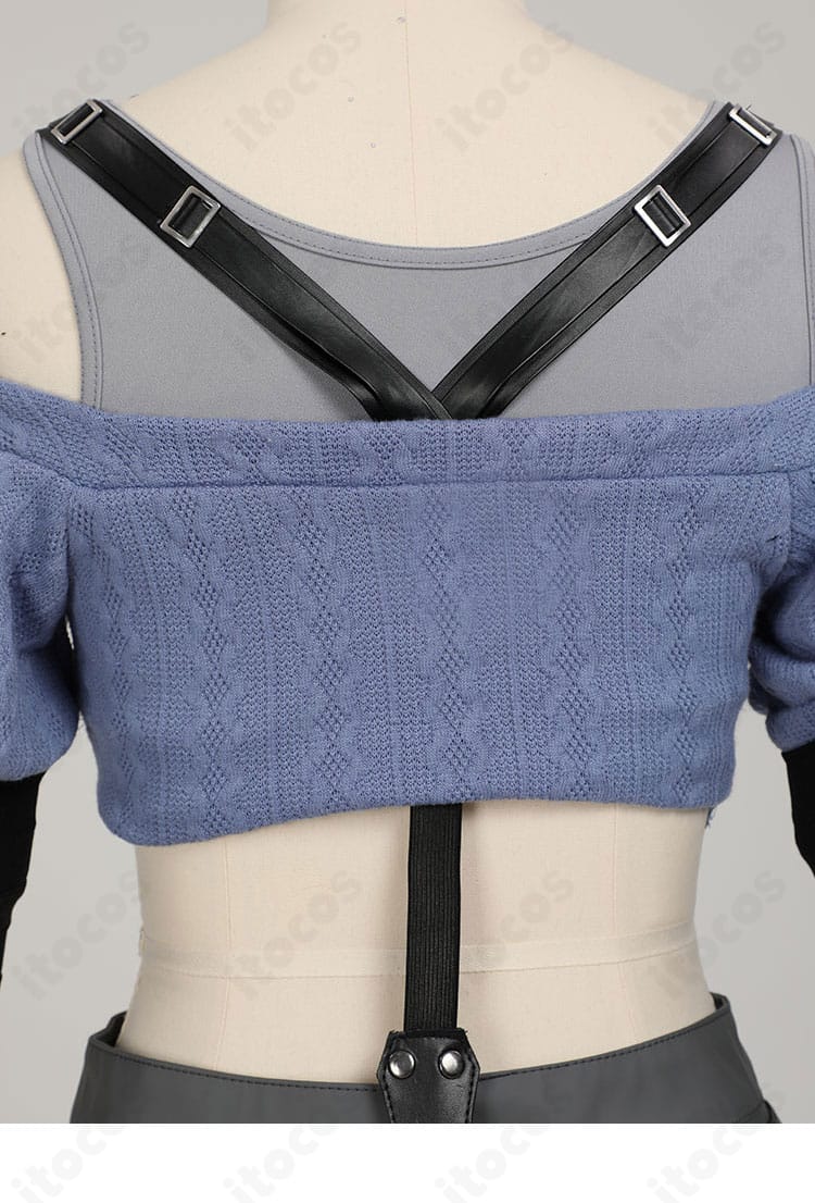 FFVII エバークライシス版ティファ 背面ディテール。背中のパーツ配置とサスペンダーの取り回しを強調。