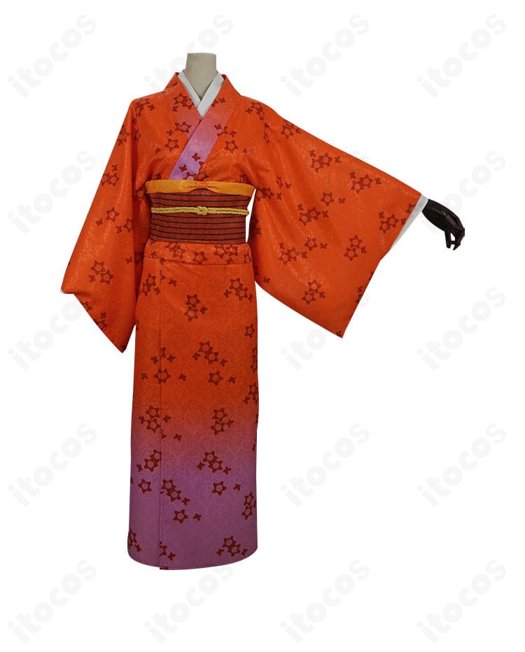 産屋敷あまね コスプレ衣装 前面ディテール。前身頃の花柄刺繍や装飾の質感が分かるアップ画像