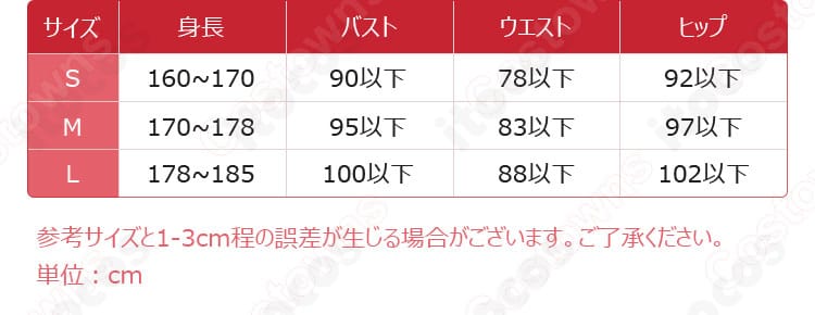 産屋敷あまね コスプレ衣装のサイズ表と対応データ。S・M・Lの採寸ガイドで適切なサイズ選びをサポートする画像